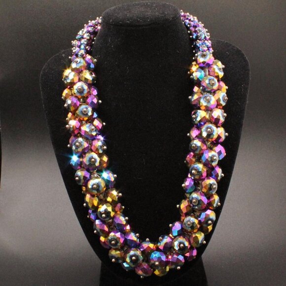VINTAGE Joan Divero Aurora Borealis Crystal Necklace. 1950's-60's Multi-Strand S - Picture 2 of 5